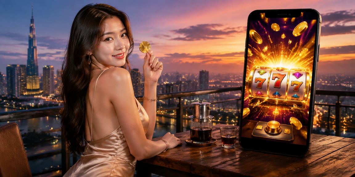 Người dùng TP.HCM vừa nhâm nhi cà phê vừa chơi slot game trực tuyến trên điện thoại
