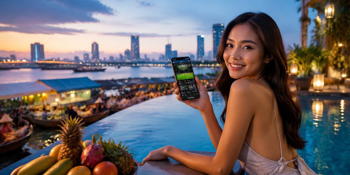 Người dùng trẻ tại Sài Gòn đang xem kết quả cá cược thể thao trên điện thoại trong quán cà phê